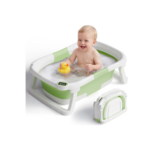 Collapsible Baby Bathtub with Thermometer, 0-36 Months, Green