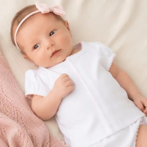 Solid Essentials White Ruffle Diaper Cover Set with Pink Trim