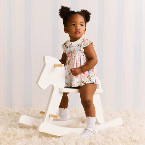 3 - 6 Month Leigh Collared Smocked Ruffled Dress Bummie Set