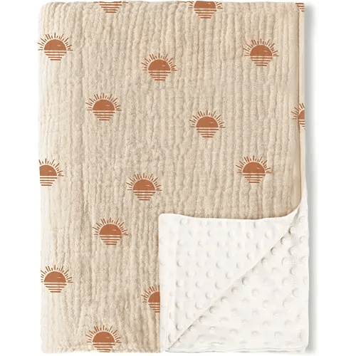 Konssy Baby Blankets for Unisex Boys Girls, Super Soft Nursery Minky Blankets with Muslin Cotton Front and Dotted Fleece Backing, Printed Bed Throws Newborn