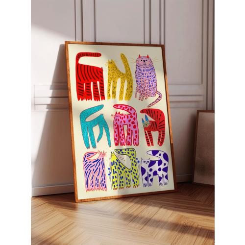 Nine Lives Art Print, Wall Decor, Home Gift for Her, Cats Illustration