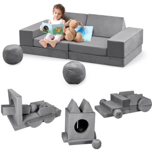 Modular Kids Couch 12 PCS Couch, Convertible Couch Kids Modular Play Couch, Fold Out Toddler Couch, Soft Foam Convertible Kids Sofa