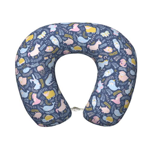 Xecao Cute Baby Animals Print Memory Foam Cervical Neck Pillow Versatile U-Shaped Pillows for Home,Office,Camping,Travelling,Soft Washable Cover