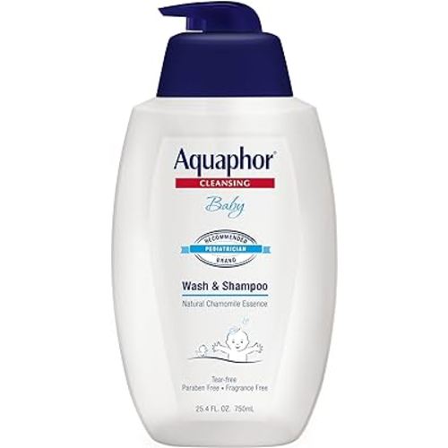 Aquaphor Baby Wash and Shampoo, Unscented Baby Shampoo and Wash, 25.4 Fl Oz Pump Bottle
