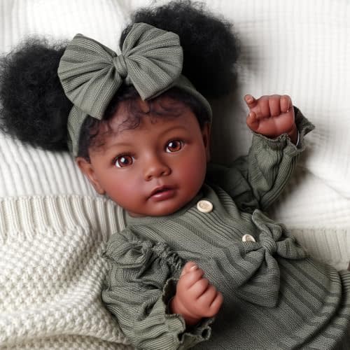 BABESIDE 20 Inch Reborn Baby Dolls Black Lifelike Baby Girl with Soft Body | Realistic Vinyl Baby Doll,Rooted Hair and Poseable Limbs,Handmade Baby Dolls,Outfit and Accessories, Gift for Kids Ages 3+