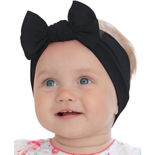 Baby Girl Headbands Newborn Infant Toddler Cotton Handmade Hairbands with Bows Child Hair Accessories (Black, 0-6 Month)
