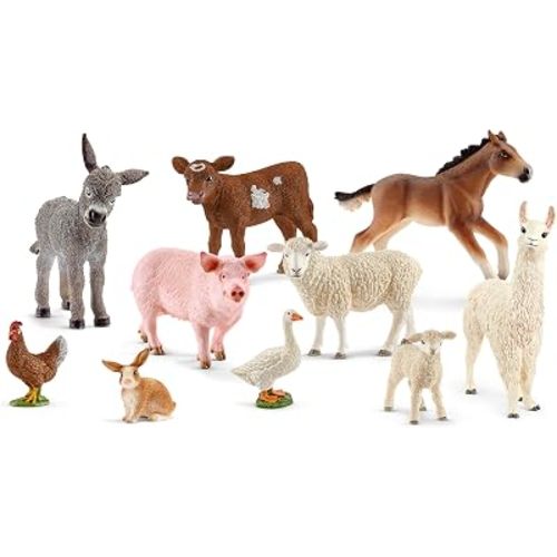 Schleich Farm World - 10PC Farm Animal Toy Bundle - Kids Ages 3+ | 77585