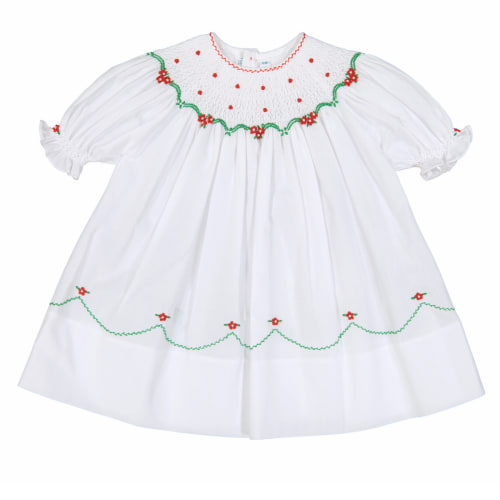 Short Sleeve Holiday Pearl Flower Bishop Dress