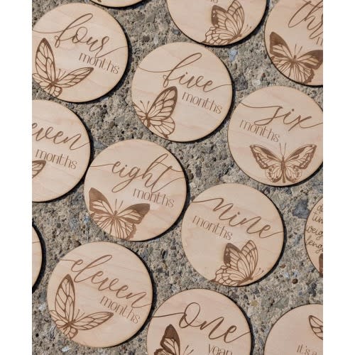 Wooden Butterfly Baby Monthly Milestone Markers – First Year Photo Prop
