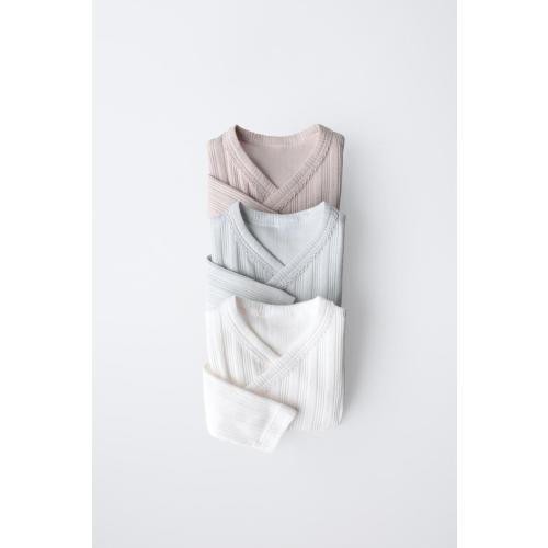 0-6 MONTHS/ THREE-PACK OF LONG SLEEVE KIMONO COLLAR BODYSUITS - Multicolored | ZARA United States