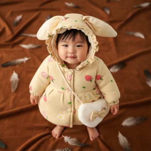 Winter Girl Jacket – Rabbit Ear Hood, Floral Toddler Coat (1–3 Years)
