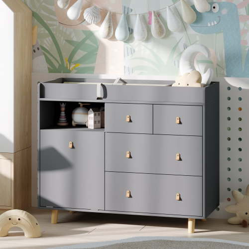 OXYLIFE 45" Baby Nursery Changing Table Dresser with 4 Drawers and Shelf for Nursery Room, Gray