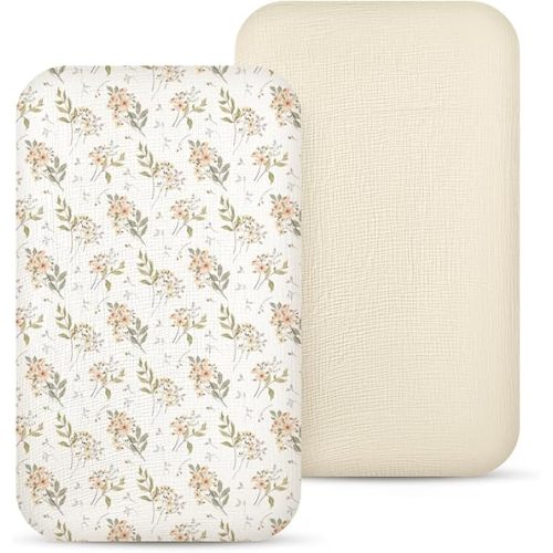 lulumoon Baby Bassinet Sheets Muslin: Cotton Bedside Bassinet Sheets Floral for Girls - Fitted for Bedside Sleeper Mattress