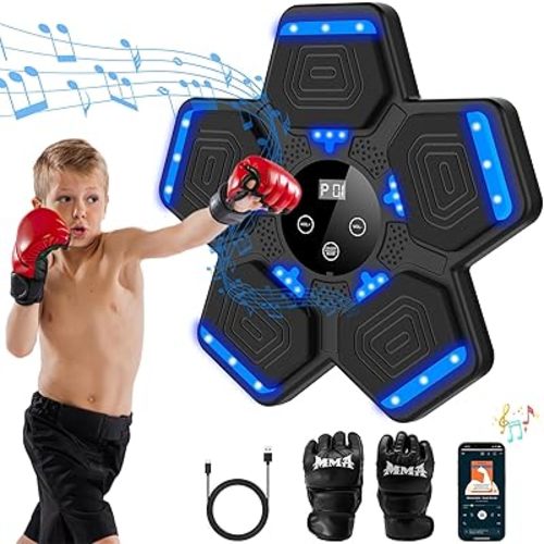 2025 Music Boxing Machine for Adults and Kids, Smart Bluetooth Boxing Training Equipment with Gloves Wall Mounted, Workout Punching Machine for Home,Office and Gym