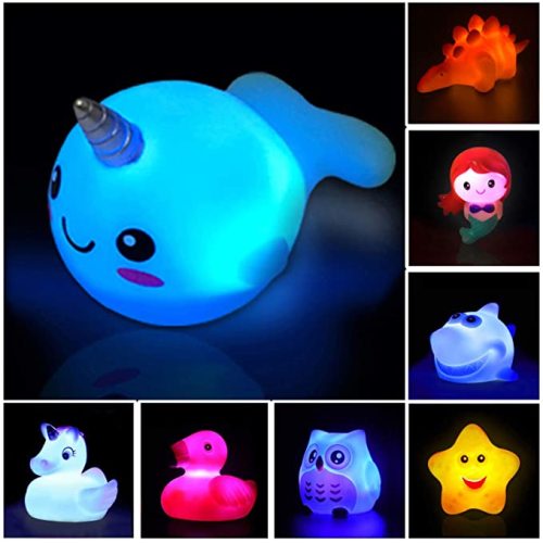 Jomyfant Bath Toys(8 Packs Rubber Animal Toys),Light Up Floating Rubber Toys,Flashing Color Changing Light in Water,Bathtub Shower Games Toys for Baby Kids Toddler Child