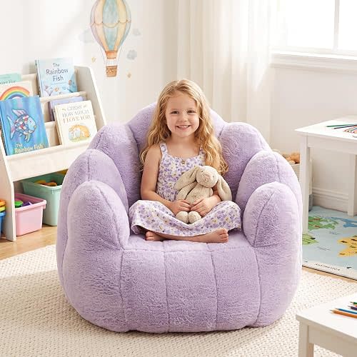 Kids Bean Bag Chair, Comfy Bean Bag Sofa with Handle for Boys Girls, Purple