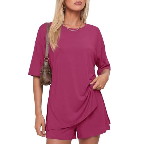 Darong Women's 2 Piece Lounge Set Short Sleeve Boxy T-shirt & Shorts Comfywear Summer Pajama Set Loungewear Set