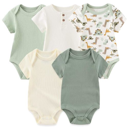 MAMIMAKA Lot de 5 bodies à manches courtes en coton pour nouveau-né de 0 à 12 mois