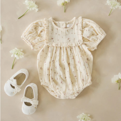 Organic Cotton Muslin Odette Playsuit - Dina Antique – Jamie Kay USA
