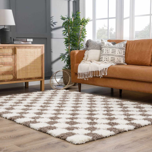 Atiran Checkered Shag Brown Area Rug
