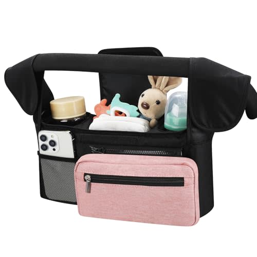 Accmor Universal Stroller Organizer with Insulated Cup Holder, Detachable Phone Bag Shoulder Strap, Stroller Caddy Bag for UPPAbaby, Baby Jogger, Graco, Umbrella & Most Strollers