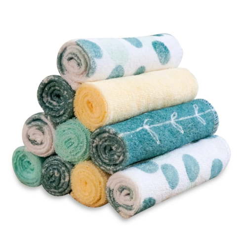 Spasilk Baby Terry Washcloth Wipes Set for Newborn Boys and Girls, Pack of 10, Green Dots