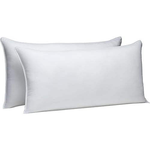 Amazon Basics Down Alternative Bed Pillows for Back and Side Sleepers, Medium Density, King Size, 36" x 20", White, 2-Pack