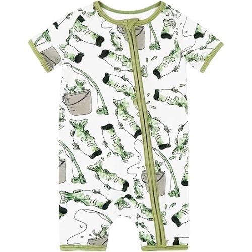 MOSSRIVER Bamboo Viscose Baby Romper Short Sleeve One Piece Footless Jumpsuit with Zipper Boys Girls Outfits