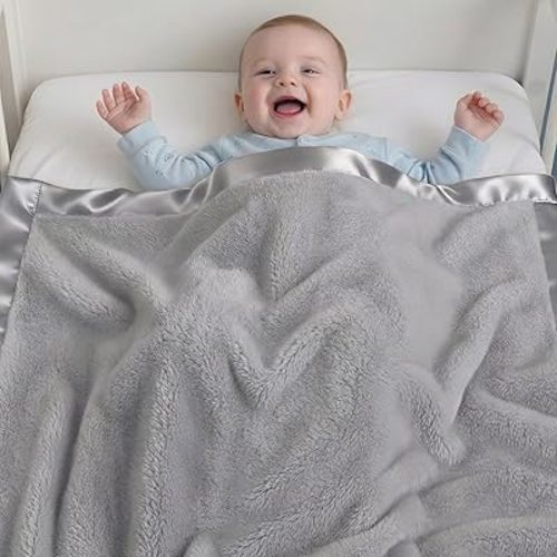 Pro Goleem Fleece Baby Blanket with 2 Inch Satin Trim Soft Plush Blanket for Boys and Girls for Babies Grey，30''x40''