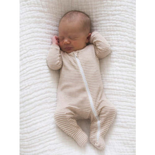 Tan Stripe / Ribbed 2-Way Zip Footie