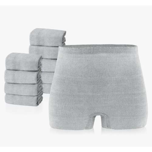 PurComfy 10 Pcs Postpartum Underwear for Women, High Waisted Disposable Boyshort Underwear for Mom Postpartum, Seamless Under Wear for Postpartum Essentials, Waist 28"- 42" Stretched, Grey