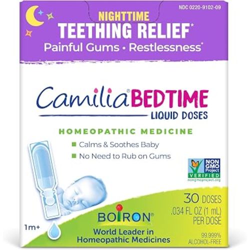 Boiron Camilia Bedtime Liquid Doses for Nighttime Teething Relief, Painful Gums, Restlessness, and Irritability - 30 Count