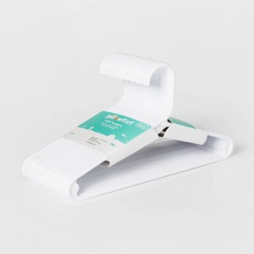 18pk Kids' Hangers White - Pillowfort™: Plastic Toddler Clothes Storage, Strap Notches, Lifetime Warranty