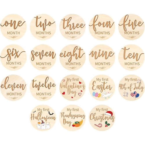 Capoda 18 Pcs Baby Monthly Milestone Cards My First Holiday Milestone Signs 1-12 Months Holiday Wooden Circles Announcement Discs for Boy Girl Photography Photo Baby Shower Newborn Keepsake Gift