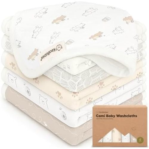 6-Pack Cotton Baby Washcloths for Newborn, Organic Cotton Muslin (Bumbly)