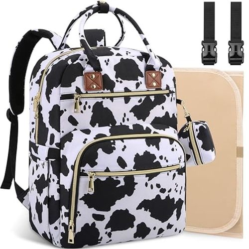 Diaper Bag Backpack, Baby Diaper Bag with Changing Pad Cow Print