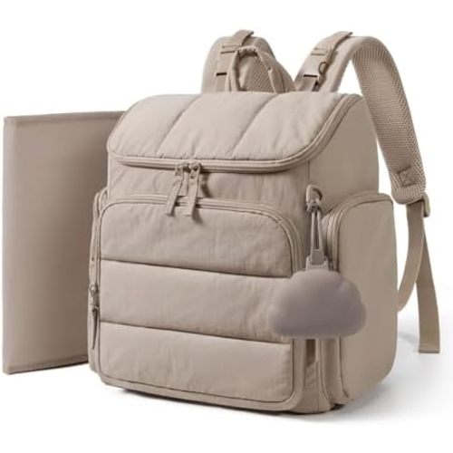 mommore Diaper Bag Backpack, Baby Bag with Waterproof Changing Pad and Stroller Straps for Toddler, Diaper Backpack for Mom Dads with Insulated Pockets & Pacifier Case, Baby Essential, Brown