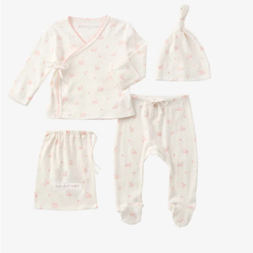 Pink Swan Print Organic Cotton Pointelle Layette 3 Pc Gift Set – Elegant Baby
