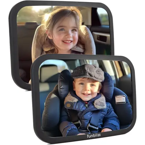 Funbliss Baby Car Mirror 2 Pack - Shake-Proof & Shatterproof, 360° Adjustable Angle, Clear Wide View for Rear-Facing Infants, Easy Install, Perfect Baby Travel Gear & Carseat Accessories
