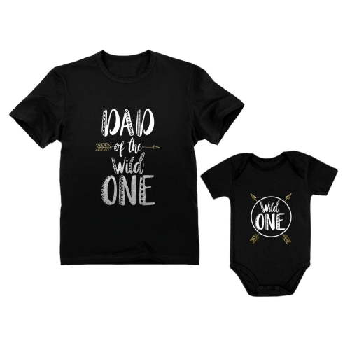 Dad and Baby Matching Clothes Wild One Dad Shirt Baby Bodysuit 1st Birthday Set Dad Black Large / Baby Black 24M (18-24M)