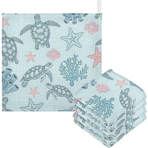 CUPADA 3 Pack Baby Washcloths Muslin Face Towels Ocean Life with Sea Creatures Absorbent Soft Burp Wipe Towel Wash Wipes Infant Newborn Washcloth