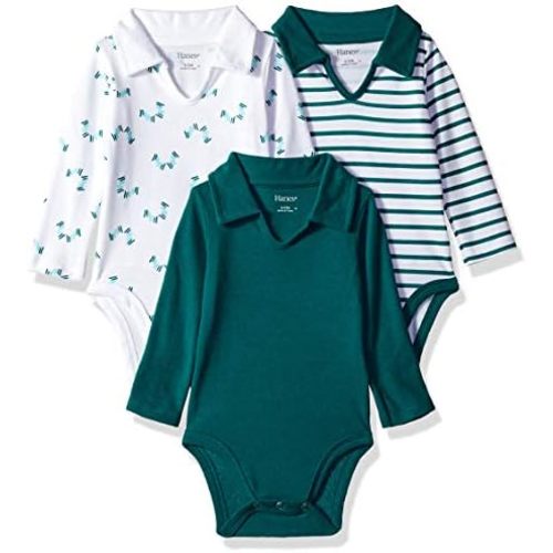 Hanes Baby Boys' Ultimate Baby Flexy 3 Pack Long Sleeve Polo Bodysuits