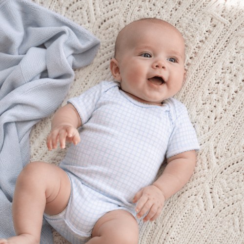 Baby Boy Bodysuit - Pima Cotton - Blue Check Peek-A-Boo Wishes – Magnolia Baby