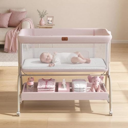 BabyBond Bassinet Bedside Crib, Stable and Secure Crib for Newborns, Pink