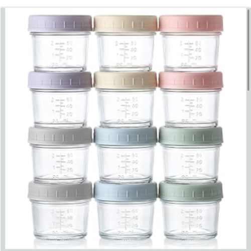 VITEVER 12Pack Glass Baby Food Storage Containers - 4 oz Baby Food Storage Jars With Lids, Baby Food Maker, Microwave, Dishwasher & Freezer Safe
