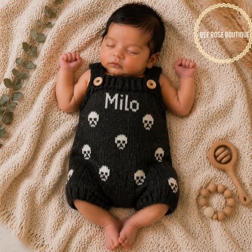 Personalized skull baby romper, Emo baby outfit, custom baby name outfit, Grunge baby clothes, goth baby clothes, gothic baby shower gift