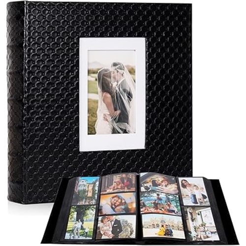 RECUTMS Photo Album for 4x6 Pictures 600 Pockets Black Inner Page Button Grain Leather Cover of Large Capacity Pictures Album Book Birthday Christmas Wedding Anniversary Memory (Black)