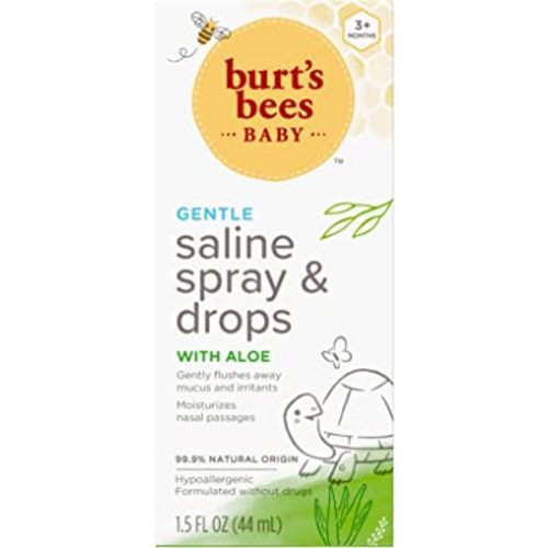 Burt's Bees Baby Saline Spray and Drops, Hypoallergenic, Moisturizing, Flushes Away Mucus for Ages 3 Months and Up, White, 1.5 Fl Oz