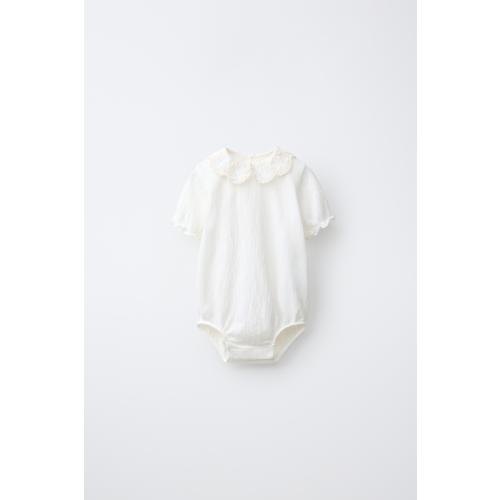 Size: 6-9mo - EMBROIDERED COLLAR BODYSUIT - Light ecru | ZARA United States