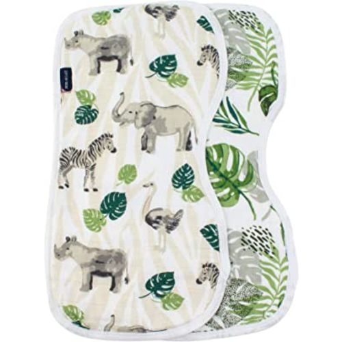 Bebe au Lait Jungle Rainforest Muslin Burp Cloths (2 Pack), Green, One Size